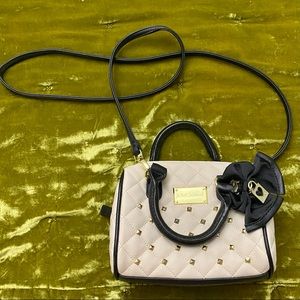 Betsey Johnson Off-White Crossbody Purse Bow Rhinestone